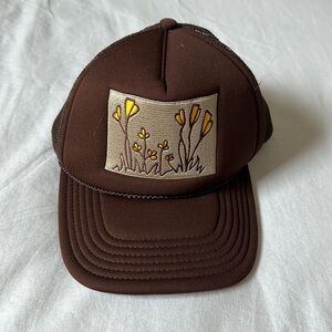 Brown Floral Embroidered Women's Hat